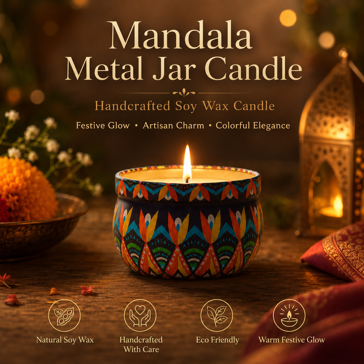 Mandala Metal Jar Candle