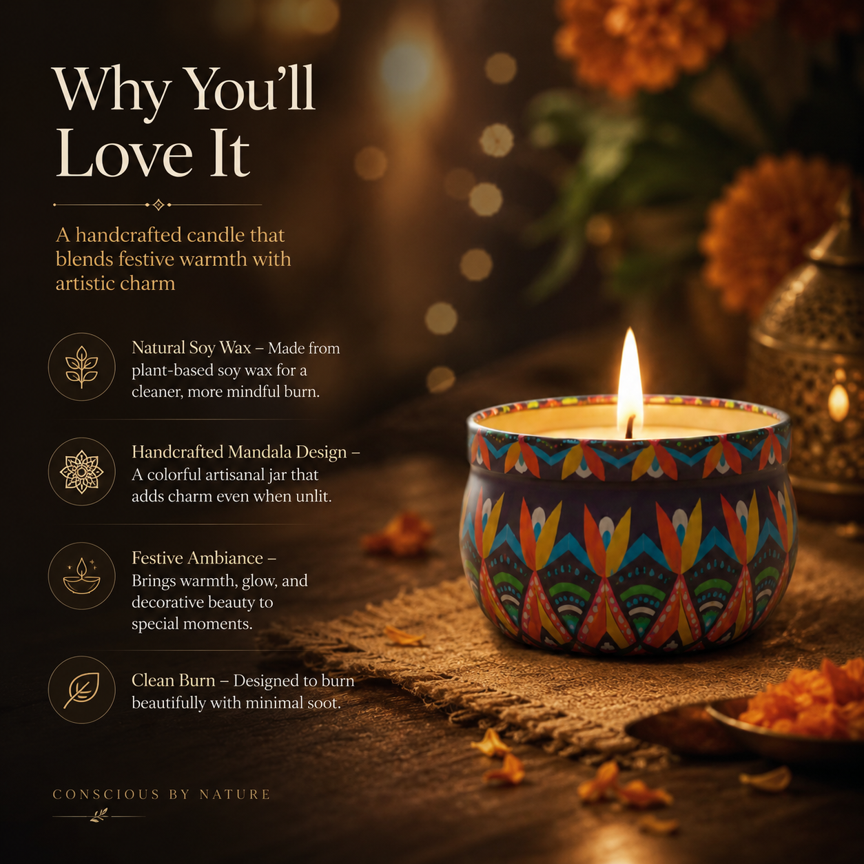 Mandala Metal Jar Candle